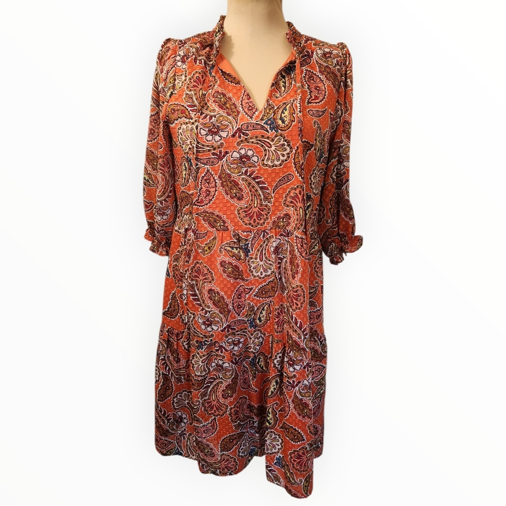 NANETTE LEPORE Dusky Orange Paisley Print Shift Dress - Size 10 - Picture 4 of 16